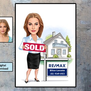 Custom Female Realtor Cartoon Portrait, Realtor Caricature, Realtor Gift, Real Estate Cartoon,Realtor Portrait,Realtor Caricature from Photo