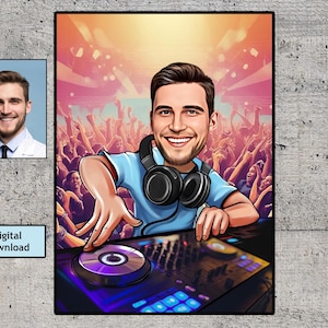 Aangepaste dj cartoonportret, dj-karikatuur, cadeau voor dj, grappige dj-karikatuur, dj-portret, dj-karikatuur van foto, loting dj boxer, dj cadeau
