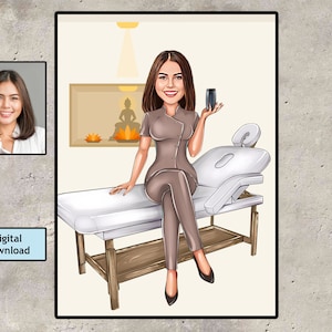 Weibliche Masseurin Geschenk - Benutzerdefinierte Karikatur Porträt von Ihrem Foto / Masseur Karikatur Geschenk, personalisiertes Porträt, Geburtstagsgeschenk