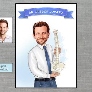 Custom Neurosurgery Doctor Caricature, Spinal Surgeon Doctor Portrait, Caricature from Photo, Digital Portrait Gift , Digital Download