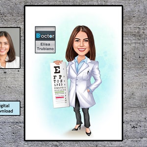 Custom Woman Eye Doctor , Ophthalmologist Gift, Custom Eye Doctor Portrait, Eye Doctor Caricature, Eye Doctor Cartoon, Eye Doctor Retirement