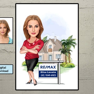 Custom Realtor Caricature Portrait: Funny Real Estate Agent Gift (Digital Download)