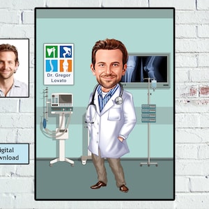 Custom Male Doctor Cartoon Portrait, Orthopedics and Traumatology Doctor - Sports Surgery Portrait, Doctor Caricature, Men Doctor Gift