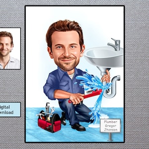 Loodgieter Man Karikatuur, Loodgieter Work Art Design, Loodgieter Man, Loodgieter Cartoon, Stripfiguur, Pipe Fitter Gift, Digitale Download
