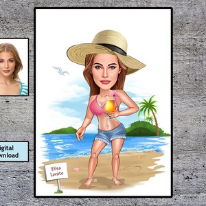 Personalized Cartoon Summer Holiday Drawing, Custom Cartoon Drawing, Cartoon Portrait Drawing, Caricature Drawing, Summer Gift, Digital Art