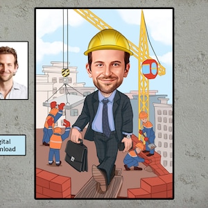Regalo per ingegnere civile - Ritratto di caricatura personalizzato dalla tua foto / Ingegneria civile Personalizzato maschio / Ingegnere maschio / Download digitale