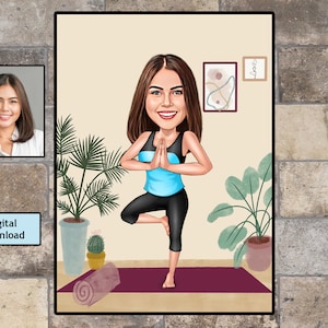 Retrato de caricatura de yoga personalizado: regalo de pilates personalizado (descarga digital)