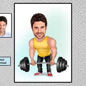 Gepersonaliseerde Fitness Cartoon Portret, Aangepaste Gewichtheffer Karikatuur Tekening van Foto, Grappige Fitness Karikatuur, Cadeau voor Gewichtheffer