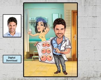 Custom Cosmetic Surgeon Caricature: Unique Doctor Portrait Gift (Digital Download)
