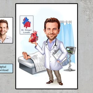 Cardiólogo súper masculino personalizado, regalo de médico del corazón, retrato de cardiólogo personalizado, caricatura de cardiólogo, dibujos animados de cardiólogo, descargar