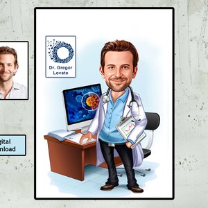 Custom Male Oncology Doctor Cartoon Portrait, Doctor Portrait, Doctor Caricature, Men Doctor Gift, Gifts for Doctor, Doctor Cartoon Drawing