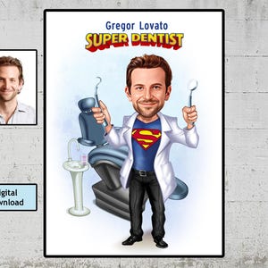 Custom Dentist Caricature Portrait: Unique Retirement Gift (Digital Download)