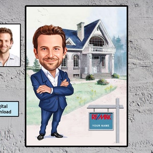 Custom Realtor Caricature Portrait: Real Estate Agent Gift (Digital Download)