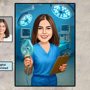 Anesthesiologist Portrait Gift: Custom Photo Art (Digital Download A3 Size)