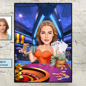 Personalisiertes Kartenspiel mit Ihrem Gesicht, digitaler Download für Spieler, lustiges Poker-Karikatur-Geschenk