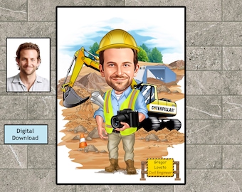 Civil Engineer Gift - Custom Caricature Portrait From Your Photo / Civil Engineering Personalized Male / Male Engineer / Digital Download