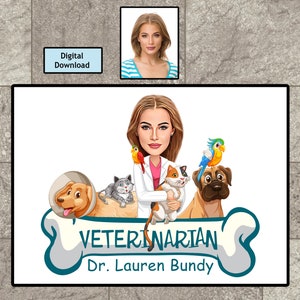 Veterinarian Gift, Vet Caricature from Photo, Veterinarian Cartoon, Pet Vet Doctor Caricature, Custom Animal Vet Gift, Digital Download