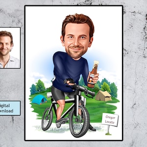 Personalized Cyclist Cartoon Portrait, Biker Portrait, Cyclist Gift, Cyclist Caricature, Custom Caricature, Caricature from Photo