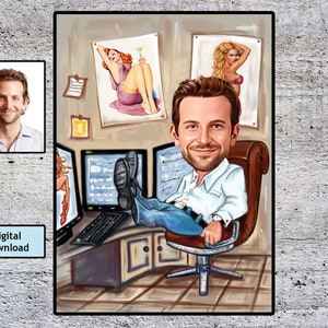 Caricatura de jefe personalizada de la foto, regalo de jefe para hombres, caricatura de jefe, caricatura de jefe divertida, caricatura de jefe, regalo para jefe, regalo digital de jefe