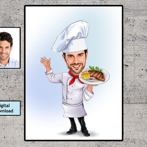 Chef Gift for Men, Custom Chef portrait, Male Chef Caricature from Photo, Chef Cartoon Portrait, Personalized Chef Gift, Chef Gift for Him