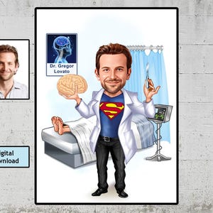 Custom Super Neurosurgeon Caricature, Brain Surgeon Cartoon, Super Neurologist Graduation, Neurology Doctor Gift, Neurosurgeon retirement