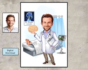 Custom Neurosurgeon Caricature, Brain Surgeon Cartoon, Neurologist Graduation, Neurology Doctor Gift, Neurosurgeon retirement