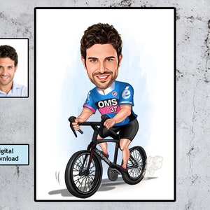 Personalized Cyclist Cartoon Portrait, Biker Portrait, Cyclist Gift, Cyclist Caricature, Custom Caricature, Caricature from Photo