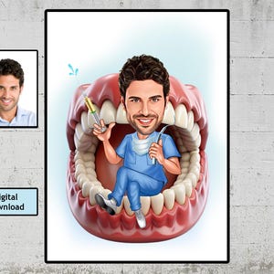 Cadeau dentiste, portrait caricature personnalisé, assistant hygiéniste dentaire dessin animé, cadeau d'anniversaire ortodontiste, idées cadeaux dentiste téléchargement numérique