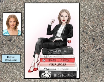 Personalized Girl Boss Caricature, Business Woman Gift (Digital Download)