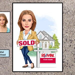 Custom Realtor Caricature Portrait: Real Estate Agent Gift (Digital Download)