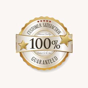 K&ouml;nnte beinhalten: Ein kreisf&ouml;rmiges Abzeichen in Gold und Silber mit dem Text CUSTOMER SATISFACTION, 100% GUARANTEED, Premium Quality und Product Of The Year. Das Design enth&auml;lt f&uuml;nf kleine rote Sterne oben und zwei gro&szlig;e goldene Sterne auf einem Banner.