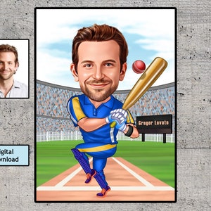 Personalized Baseball Player Caricature Gift (Digital Download)