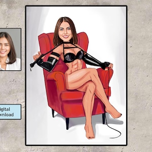 Femdom Dominatrix Art, Custom Female Domination Art ze zdjęcia / customowa karykatura, portret z kreskówki, upokorzenie niewolnika