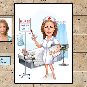 Descarga digital de regalo de caricatura de enfermera, regalo de cumpleaños personalizado de enfermera, tarjeta de graduación de estudiante de medicina, regalos personalizados de compañera de trabajo de enfermera