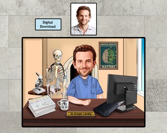Caricatura personalizada de médico: Regalo único (descarga digital)