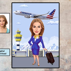 Hostess Caricature Drawing from Photo, Personalized Hostess Caricature, Hostess Gift, Funny Hostesses Gift, Air Hostesses Cartoon Portrait