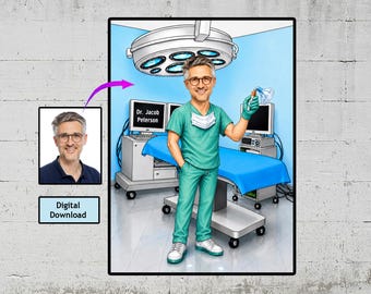Individuelle Karikatur eines Anästhesisten: Personalisiertes Anästhesie-Geschenk – Cartoon-Porträt (Digitaler Download)