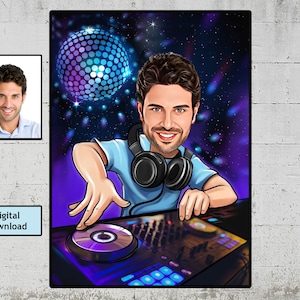Benutzerdefinierte DJ Cartoon Portrait, DJ Karikatur, Geschenk für Dj, Lustige Dj Karikatur, Dj Portrait, DJ Karikatur vom Foto, Dj Boxer Unentschieden, Dj Geschenk