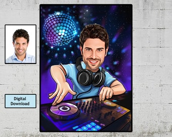 Custom DJ Cartoon Portrait, DJ Caricature, Gift for Dj, Funny Dj Caricature, Dj Portrait, DJ Caricature from Photo, Dj Boxer Draw, Dj Gift