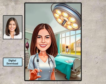 Retrato de caricatura de médico personalizado: regalo único de dibujos animados (descarga digital)