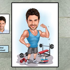 Gepersonaliseerde fitness cartoon portret, fitness karikatuur, cadeau voor gewichtheffer, gewichtheffer karikatuur, fitness cartoon, aangepaste cartoon