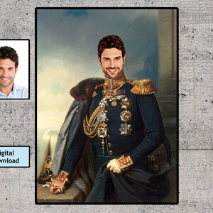 Ritratto reale personalizzato da foto, ritratto rinascimentale, dipinto storico, opera d'arte regale personalizzata Sua Maestà, ritratto umano