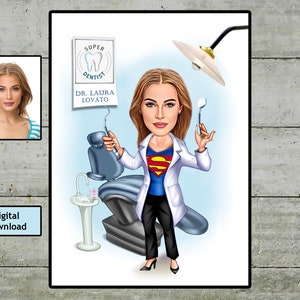 Super Female Dentist, Custom Caricature Portrait, Cartoon Dental  Woman Hygienist Assistant, Ortodontist Retirement Birthday Gift