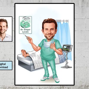 Custom General Surgery Caricature, Surgeon Portrait, Caricature from Photo, Digital Doctor Portrait, Caricature Personalized Doctor Gift