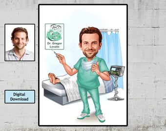 Custom General Surgery Caricature, Surgeon Portrait, Caricature from Photo, Digital Doctor Portrait, Caricature Personalized Doctor Gift