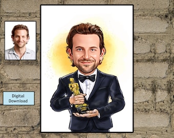 Personalised Cartoon Oscars Award , Customized Award Oscar Caricature, Personalized gift with desired text, Digital Download