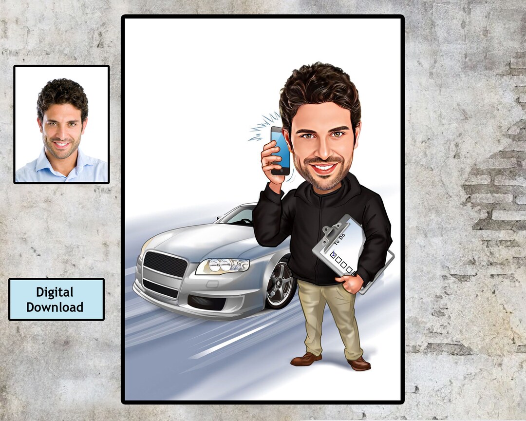 Custom Car Cartoon Portrait: Funny Car Lover Gift (digital Download) - Etsy