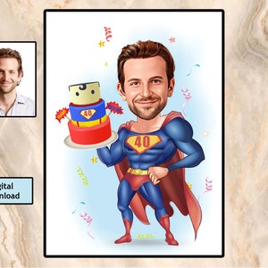 Caricature d'anniversaire pour homme, cadeau d'anniversaire personnalisé pour lui, caricature personnalisée pour homme, dessin caricature à partir d'une photo, portrait de dessin animé