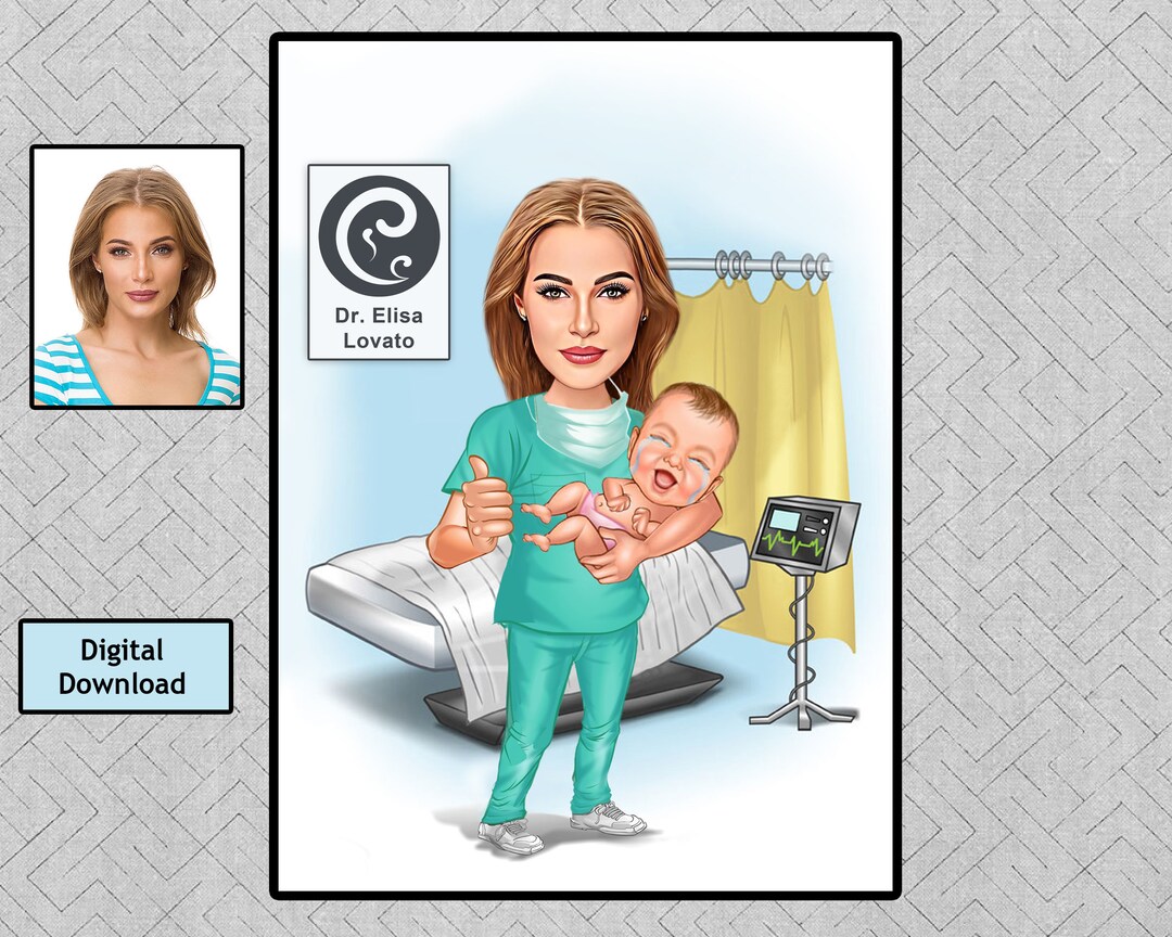 Pediatrician Doctor Caricature, Midwife Gift - Custom Cartoon / Student ...