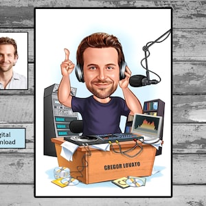 El mejor regalo de DJ, regalo de presentador de radio, regalo de presentador de radio, retrato de DJ personalizado, regalos de DJ personalizados para hombres, locutor de radio, idea de regalo de cumpleaños de DJ